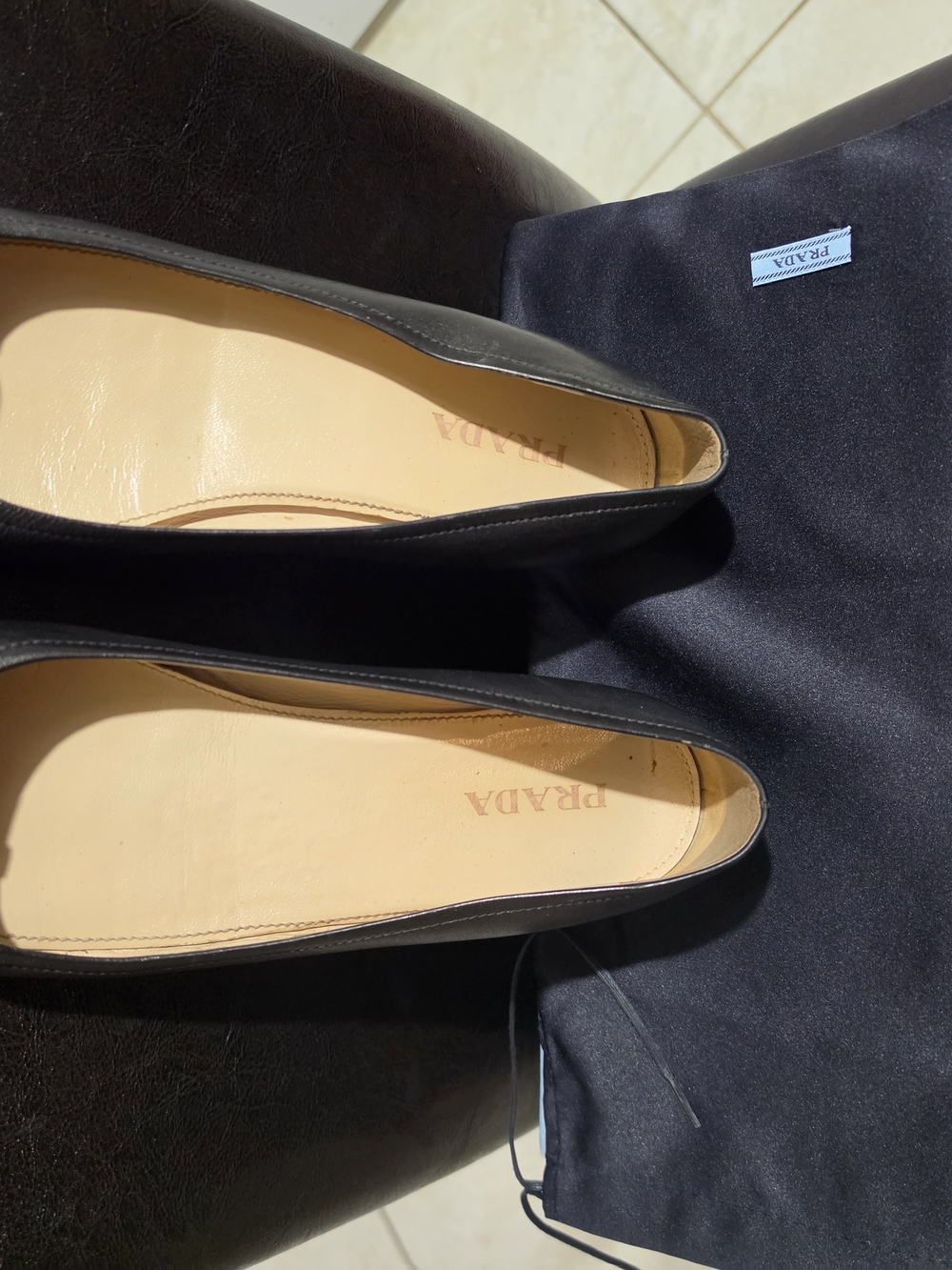Prada Women's Black Leather Ballet Flats - Picture 4 of 9